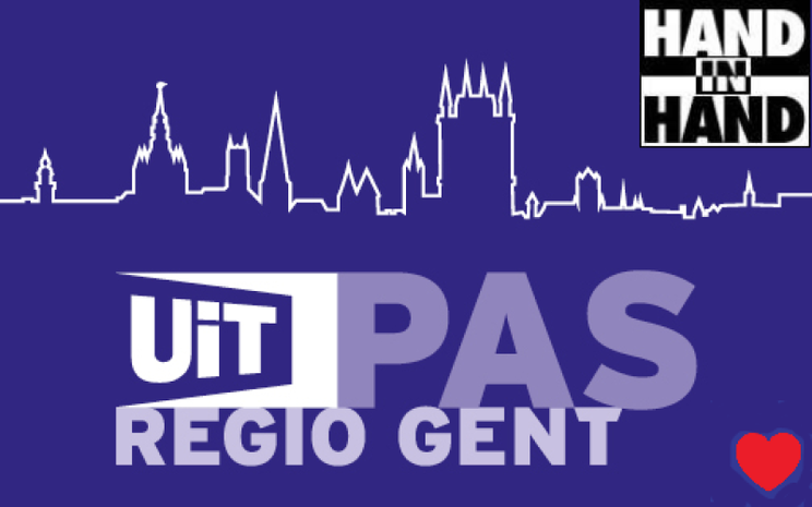UiTPAS - Logo UiTPAS Regio Gent x Goed doel Hand-in-Hand vzw 2022