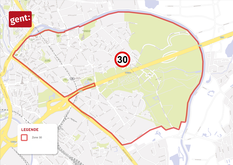kaart uitbreiding zone 30 Gentbrugge