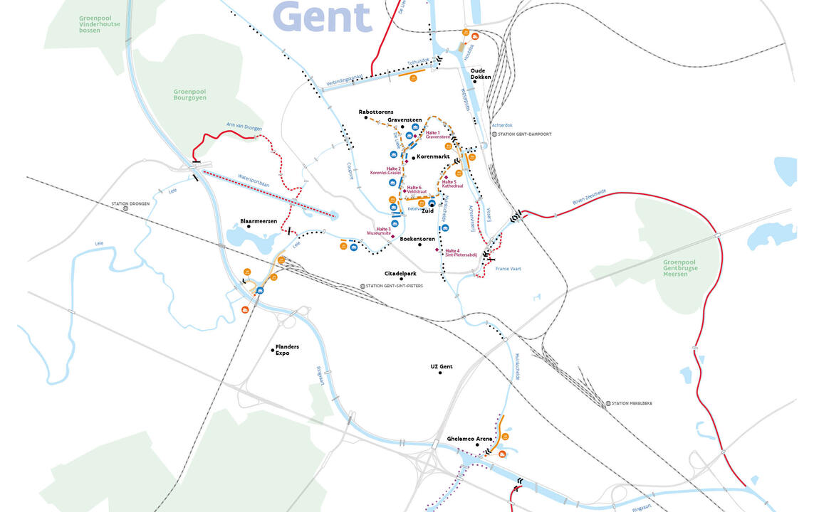Toeristische kaart Water in de Stad Gent - juli 2021