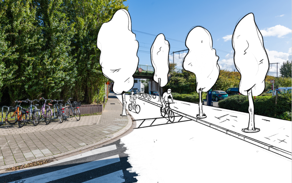 hier staat normaal een schets van hoe de Kerkstraat er kan uitzien in het Wisselplan - Oud Gentbrugge