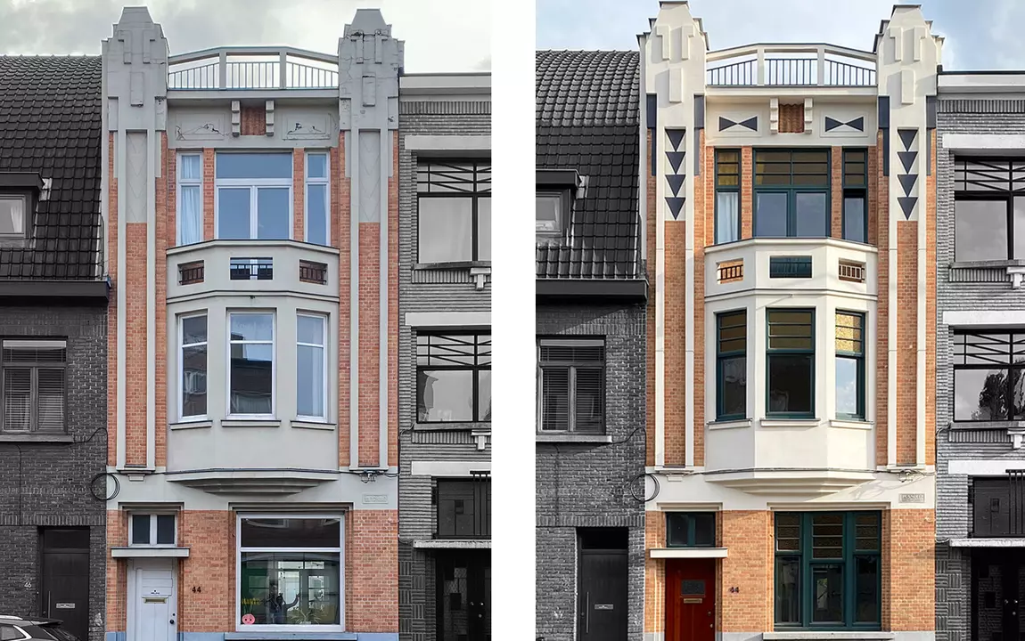 De gevel voor en na de restauratie
