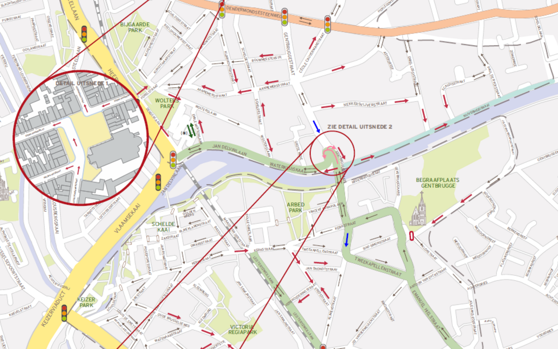 knipsel uit de kaart van het wijkmobiliteitsplan Dampoort & Oud-Gentbrugge