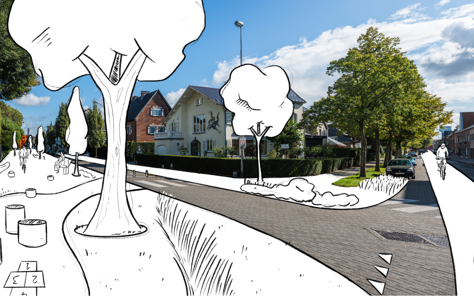 hier staat normaal een schets van hoe de Frederik Burvenichstraat er kan uitzien in het Zoneplan - Oud Gentbrugge