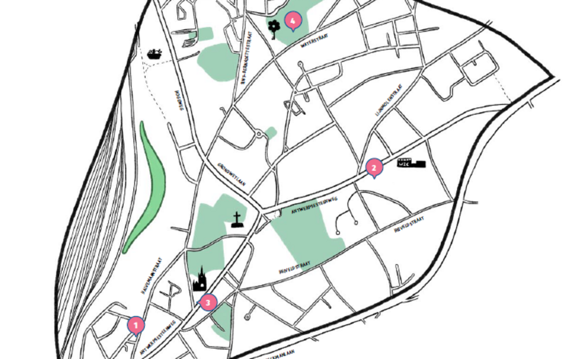 wijkmobiliteitsplan Sint-Amandsberg kaartje met locaties infoborden