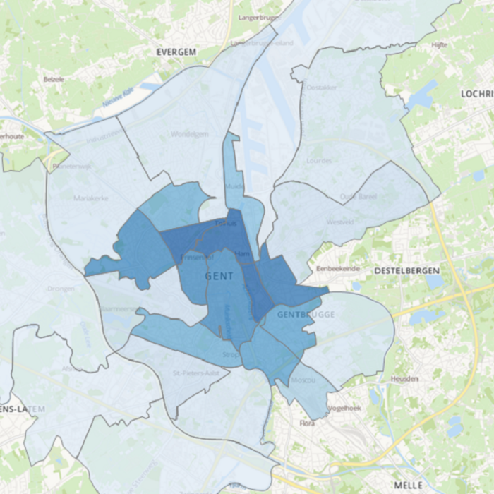 kaart Gent in cijfers