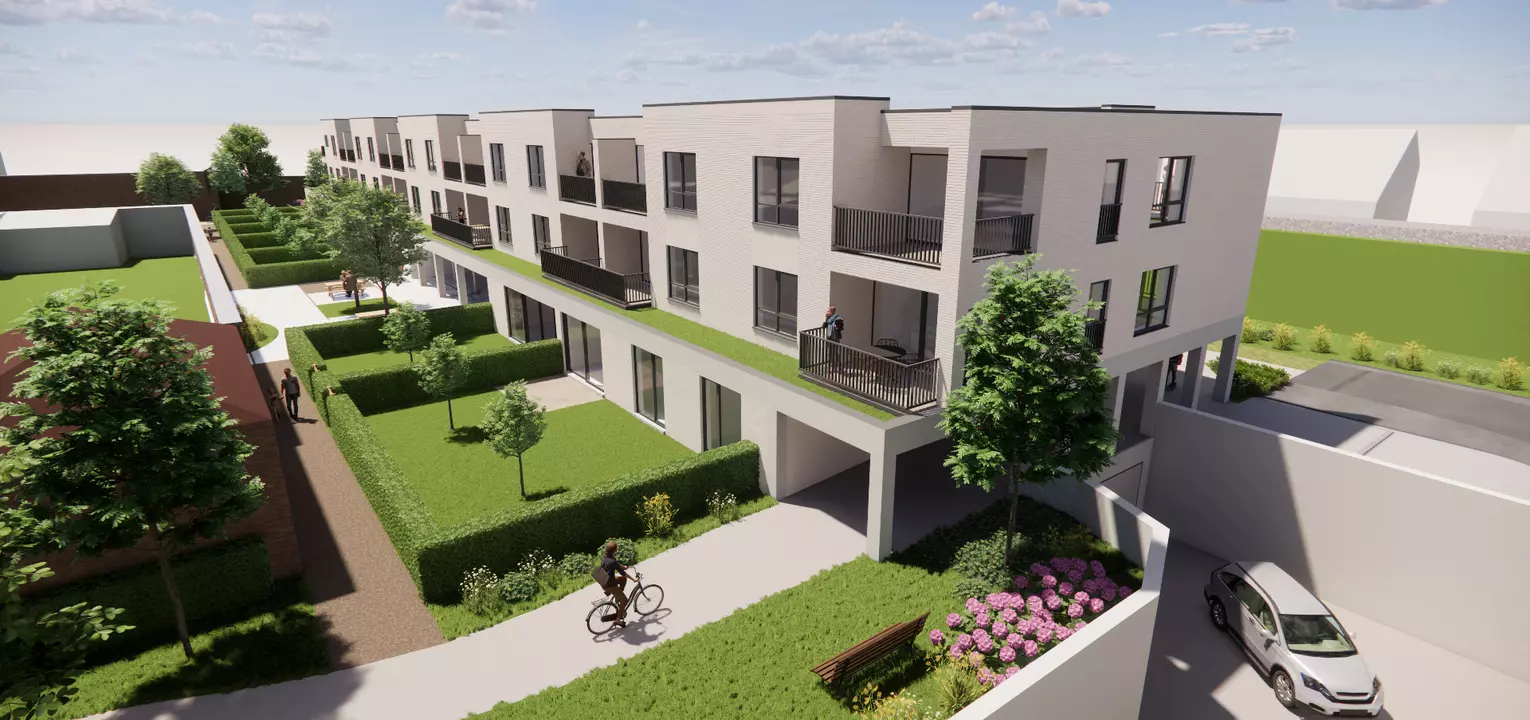 Een toekomstbeeld van de appartementen dieper op de site