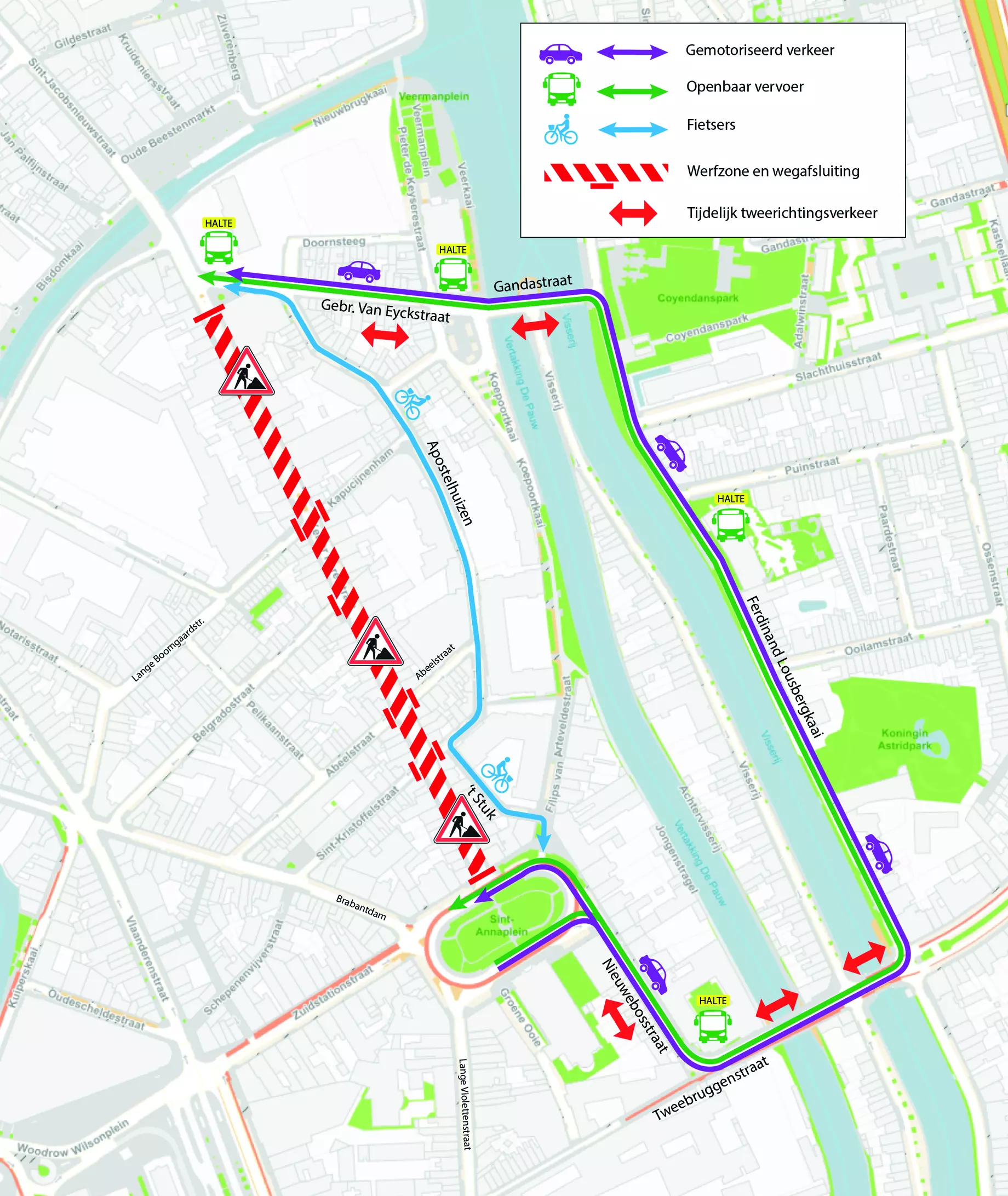 De omleidingen in de Keizer Karelstraat
