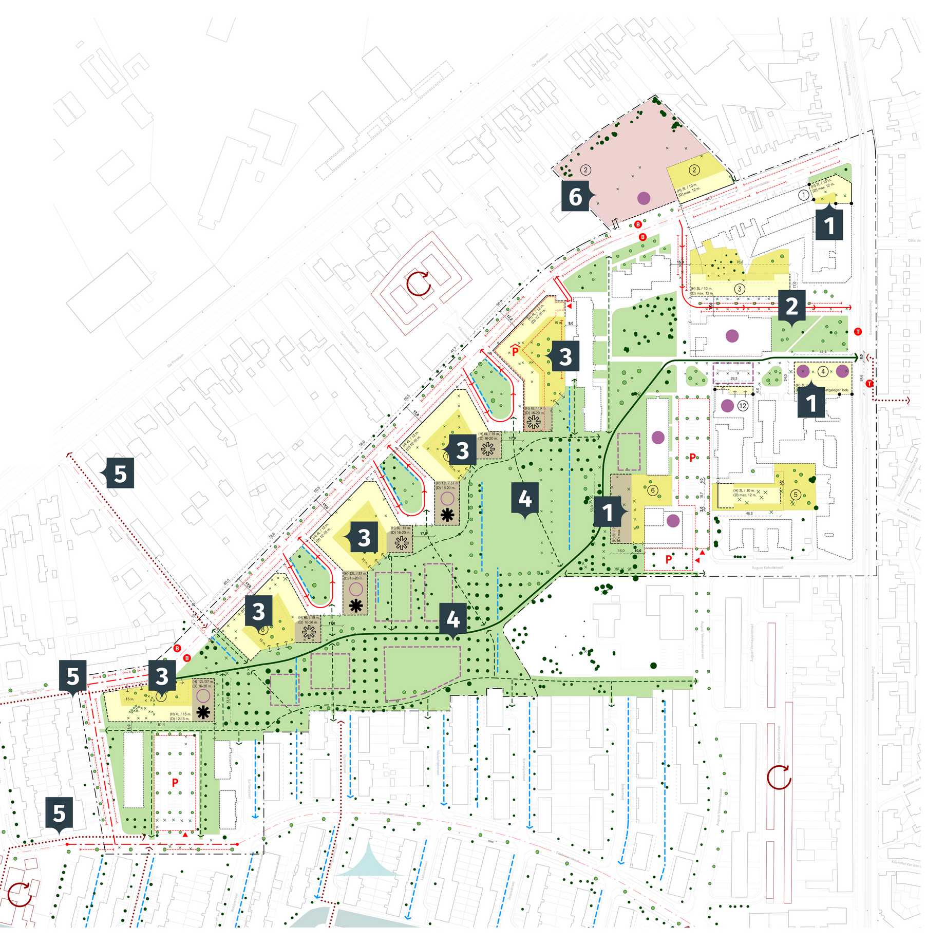 Nieuw Gent bouwt volgens een plan. De uitleg bij de nummertjes vind je in  de tekst hieronder.